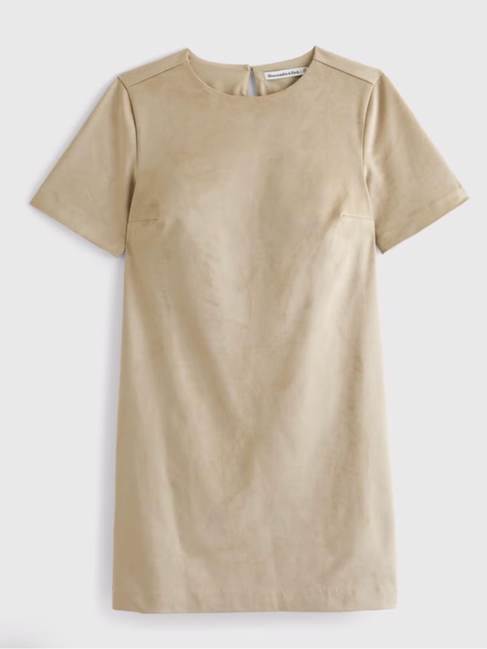 Short Sleeve Tan Shift Dress Faux Suede